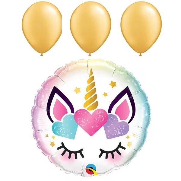 Birthday General Balloons, 18 inch UNICORN EYELASHES, Gold Latex Set, Loonballoon, Mfr#: LOON-LAB-97387-Q-U